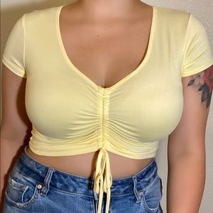 Yellow Ruched Crop Top
